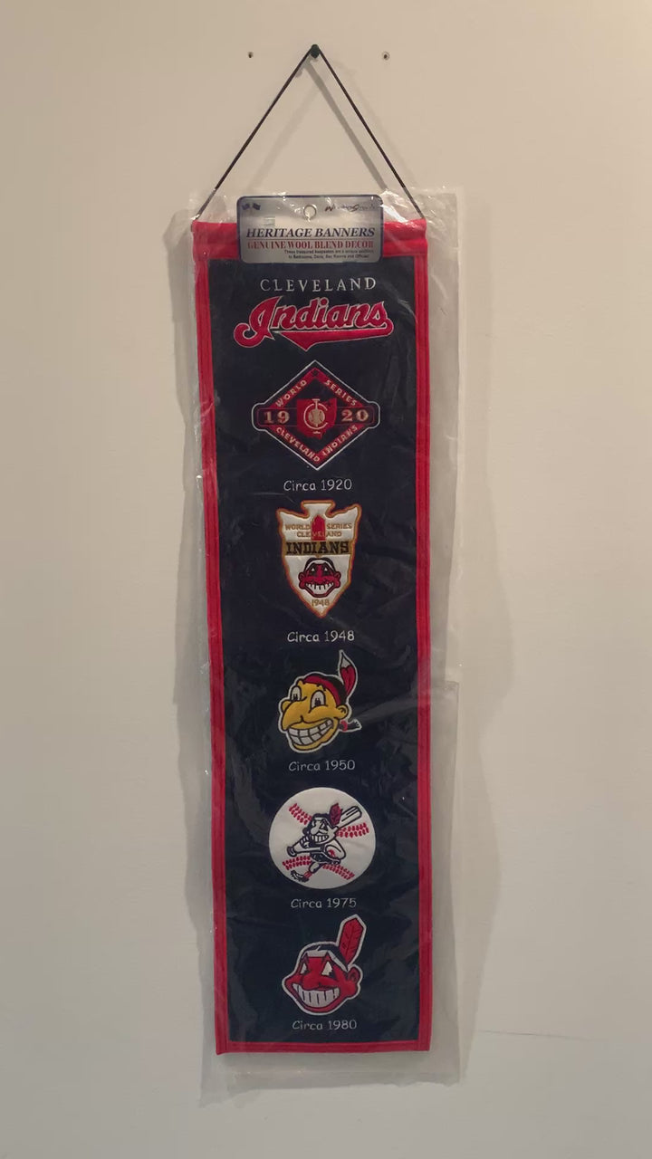 VINTAGE CLEVELAND INDIANS LOGO BANNER (MINT CONDITION)